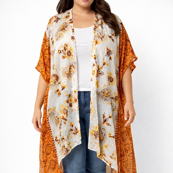 Nicole Miller Other - Nicole Miller New York Sheer Kimono Duster Orange Paisley Floral NWT One Size